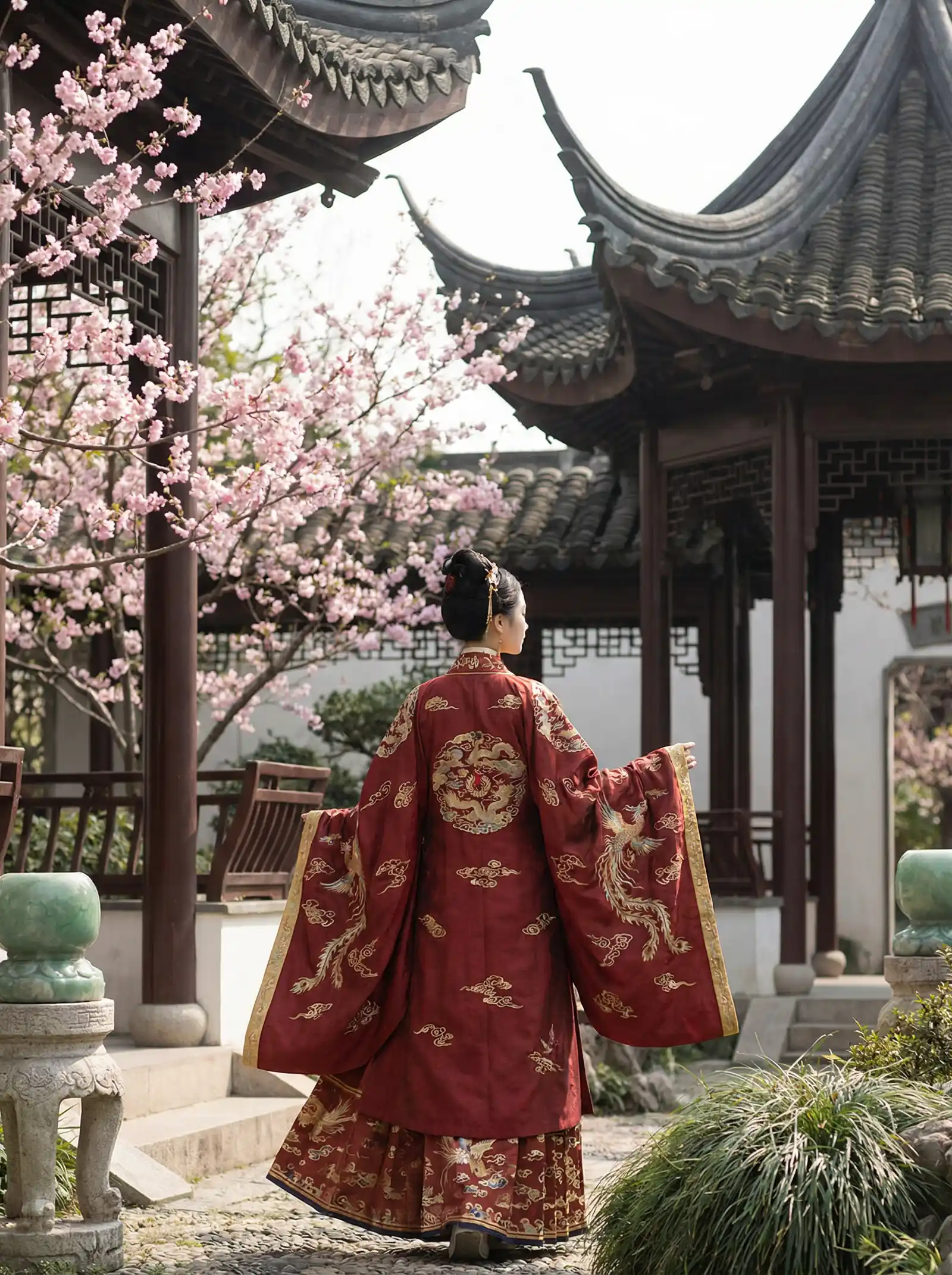哈利波特7高清下载 明制汉服红色凤凰刺绣